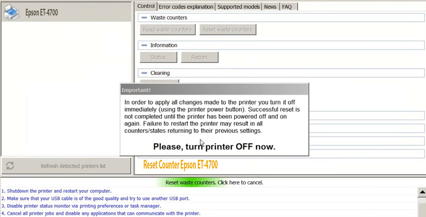 How to reset Epson ET4700 Chipless Printers
